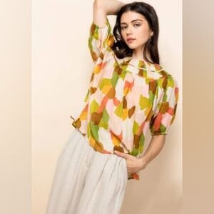 THML Abstract gauze blouse | size small